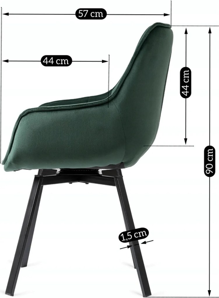 Krzesło Tapicerowane Obrotowe do Salonu LUNA Zielone Welurowe Nowoczesne Loft