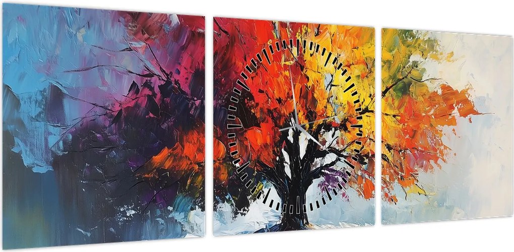 Obraz - Kolorowe drzewo (z zegarem) (90x30 cm)