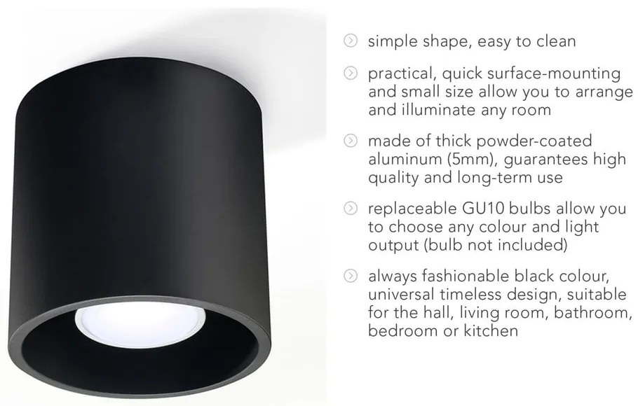 Czarna lampa sufitowa Sollux Roda