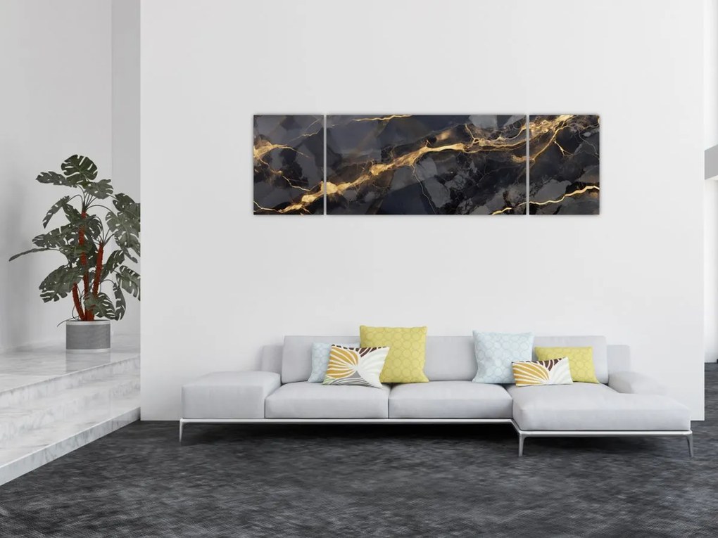 Obraz - Czarny - złoty dekor (170x50 cm)