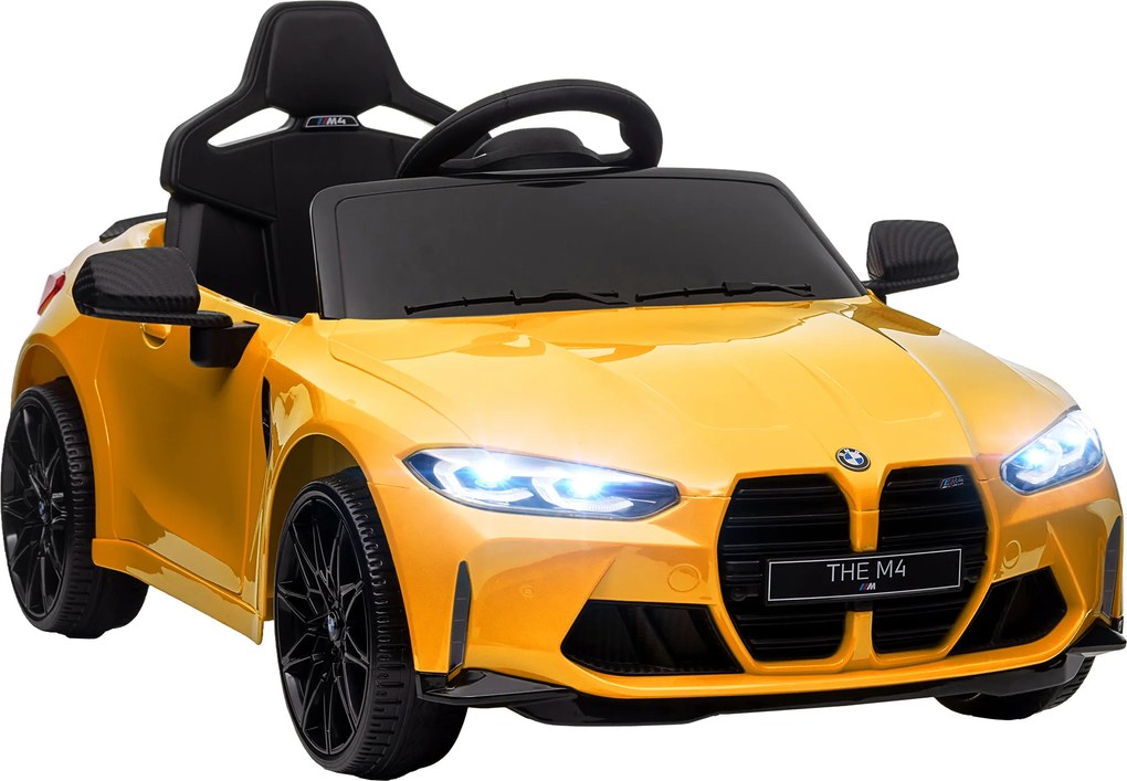 AIYAPLAY Elektryczny samochód dla dzieci BMW M4, dźwięk &amp; światło, 3-5 km/h, z pilotem, dla dzieci 3-5 lat, Żółty