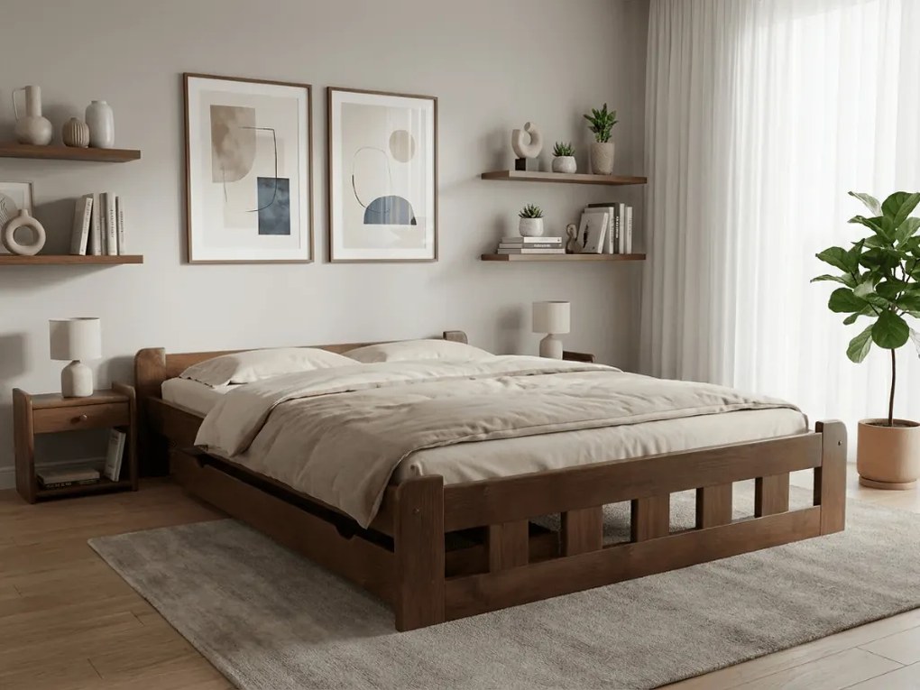 Łóżko Naomi podwyższone 180 x 200 cm, dąb Stelaż: Ze stelażem listwowym rolowanym, Materac: Materac Sommera