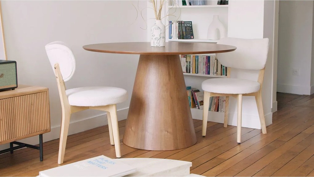 Stół do jadalni okrągły dla 4 osób z MDF - Naturalny ciemny - ANTALIZA