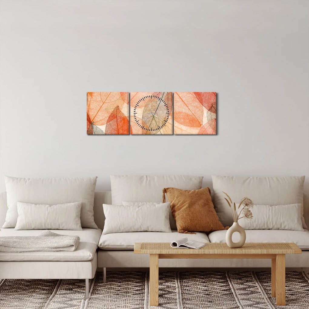 Obraz malowanych jesiennych liści (z zegarem) (90x30 cm)