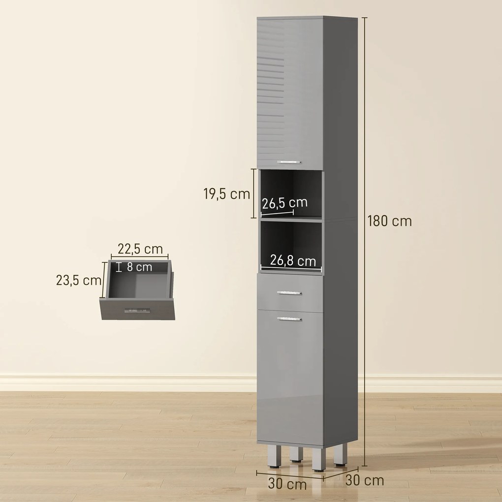 kleankin Szafka łazienkowa, komoda, z półkami i szufladą, regulowana, Szary | Aosom PL