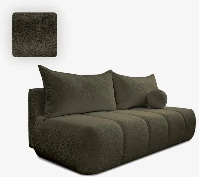 Sofa z Funkcją Spania SARIA Oliwkowa Boucle Nowoczesna