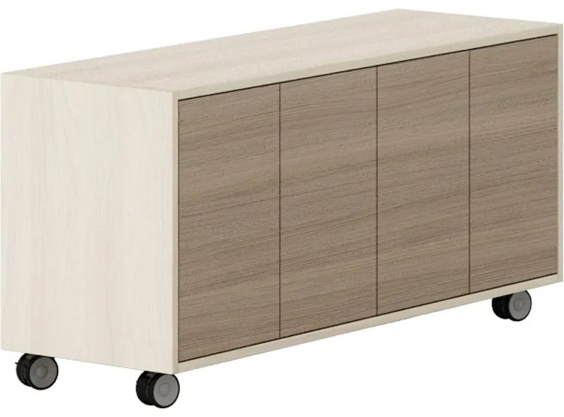 Komoda mobilna LAYERS, długa, 1200 x 400 x 575 mm, dąb naturalny / dąb bejcowany