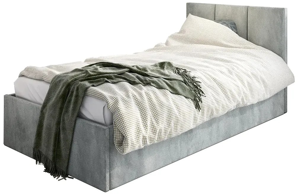 Popielate łóżko tapicerowane z zagłówkiem K5-R51