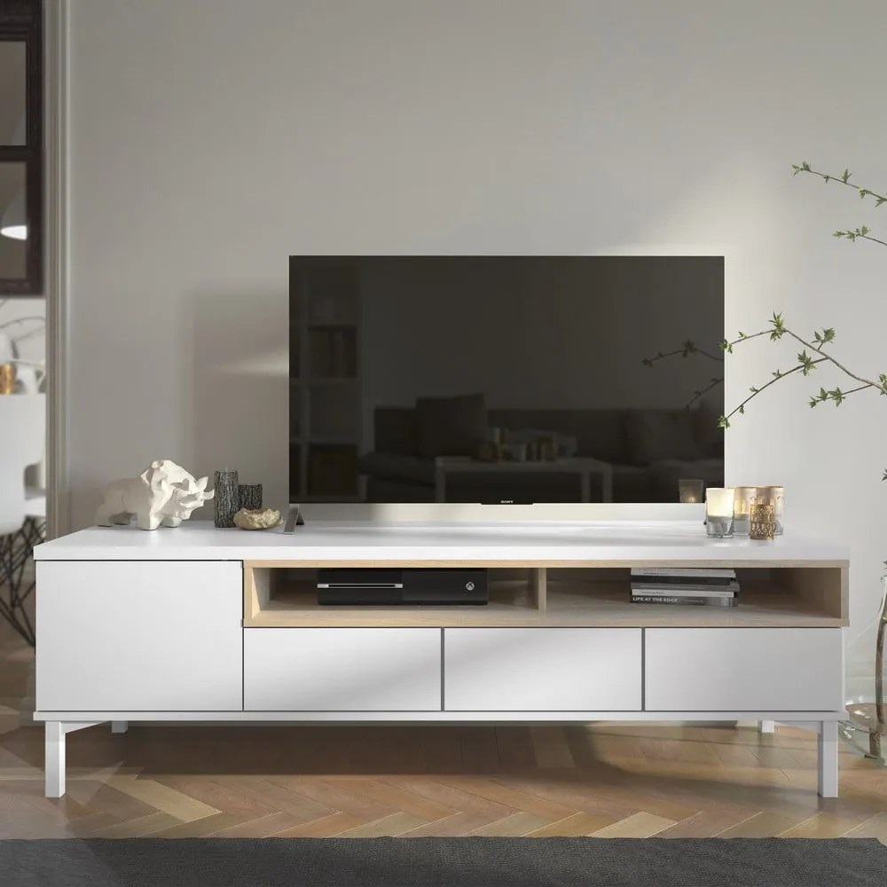 Biała szafka pod TV 156x48x48 cm Roomers – Tvilum