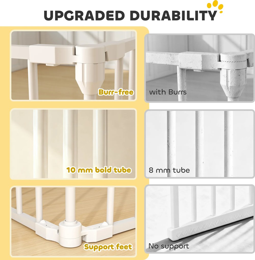 PawHut Ogrodzenie dla zwierząt, 6-panelowa bariera z drzwiami, składana, dla małych i średnich psów, tworzywo sztuczne, stal węglowa, Biały