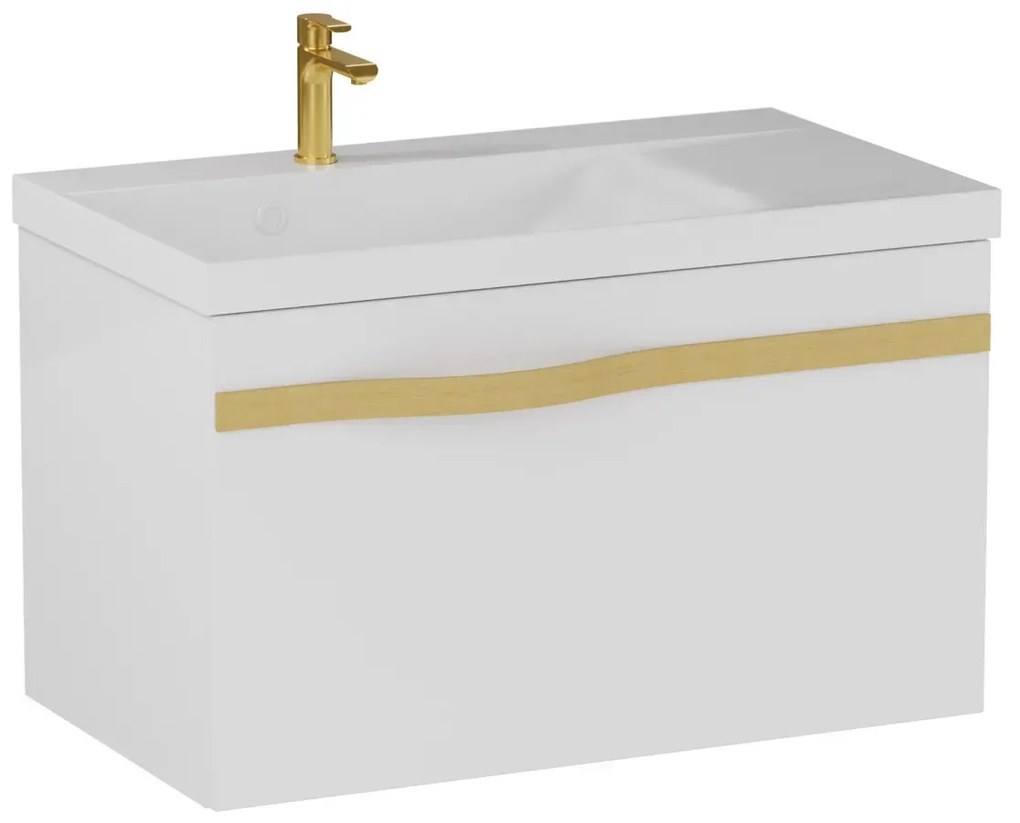 Szafka pod umywalkę VOG 69 cm biały połysk ze złotym uchwytem KROFAM