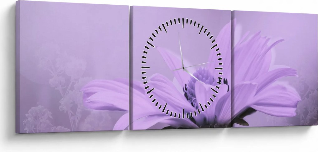 Obraz - Fioletowy kwiat (z zegarem) (90x30 cm)