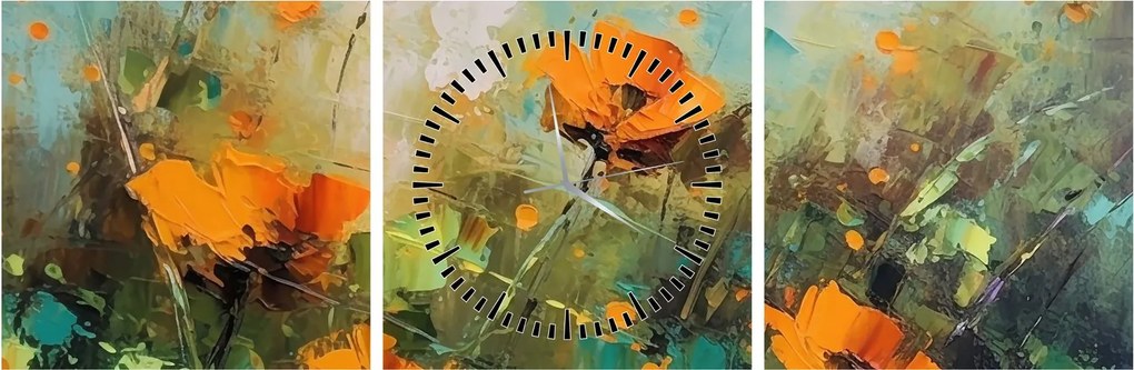 Obraz - Kwiaty (z zegarem) (90x30 cm)