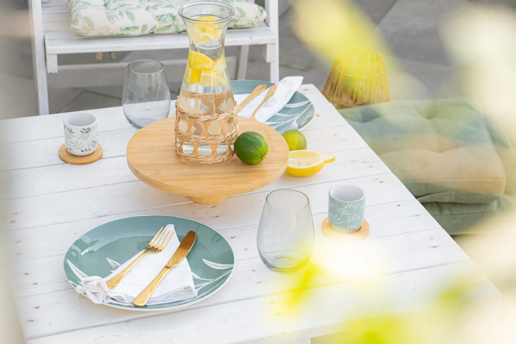 Ceramiczne kubki z bambusowymi podkładkami, 4 szt., 130 ml