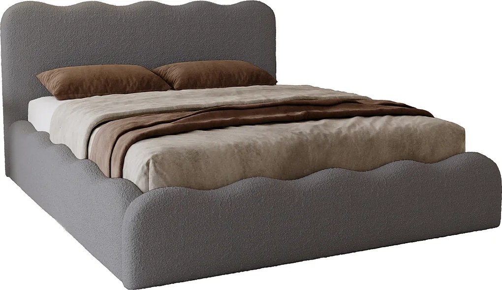 Emporius Wave łóżko 160x200 cm - łóżko z pojemnikiem, łóżko tapicerowane 160x200 do sypialni - tkanina boucle, ciemny szary (Anthology 18)