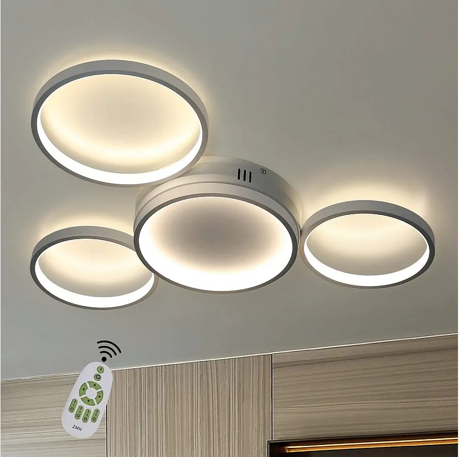 NETTLIFE Lampa sufitowa LED Lampa sufitowa LED z możliwością ściemniania za pomocą pilota, 52 W, nowoczesna, z 4 metalowymi pierścieniami
