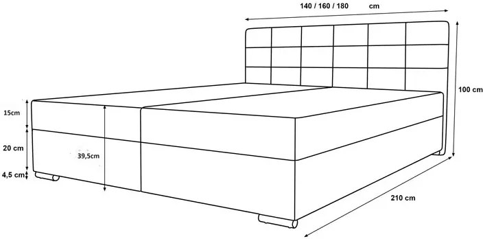 Dwuosobowe Łóżko Kontynentalne Z Pikowanym Zagłówkiem 160X200 G7-W23