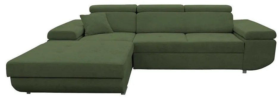 Rozkładana narożna sofa w kształcie L CASTELO z pojemnikiem na pościel, lewa, zielona