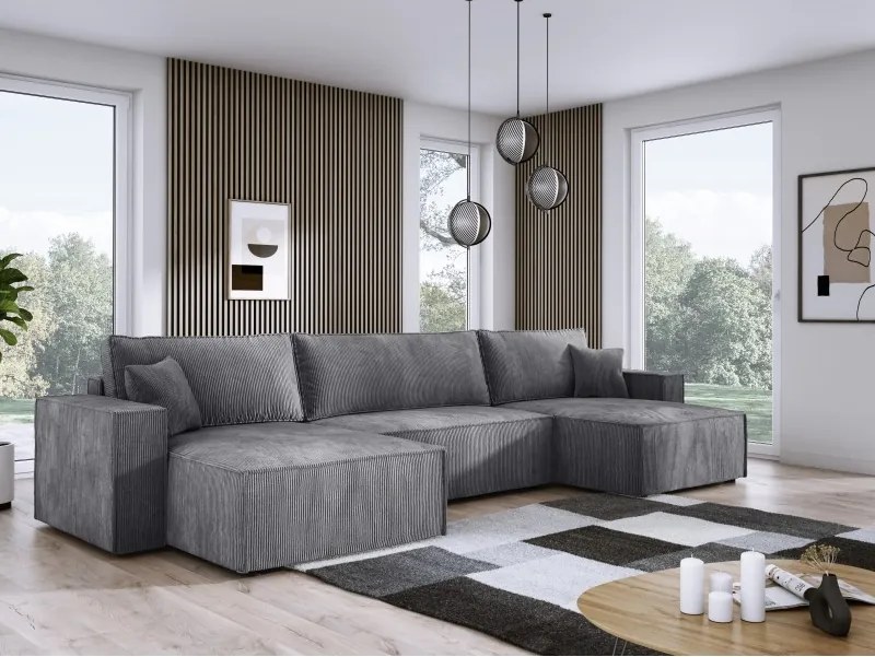 Narożnik POSO XL wolnostojący układ U z funkcją spania w tkaninie Poso 60 DomoHome