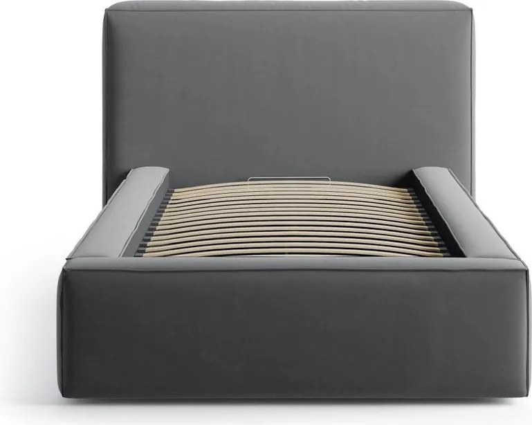 Szare tapicerowane łóżko jednoosobowe ze schowkiem i stelażem 90x200 cm Jodie – Micadoni