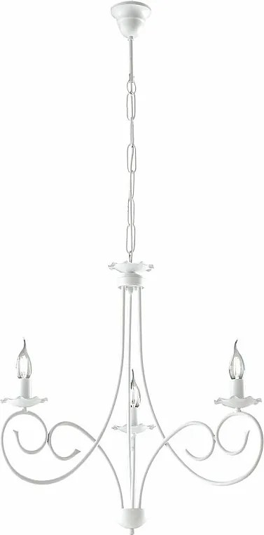 Alma - Biały lakierowany żyrandol z żelaza z dekoracją w stylu shabby chic, 3 lampy, 120 cm - Ø50 cm - BL130-3-BCO