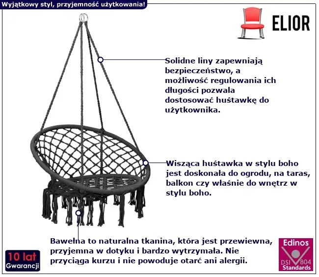Wiszący fotel hamakowy czarny - Sarex