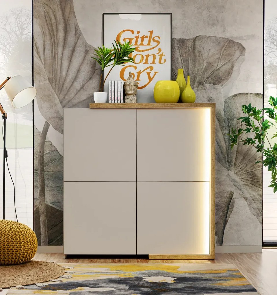 Komoda DASAR 130 4D dąb artisan/kaszmir FURNIVAL