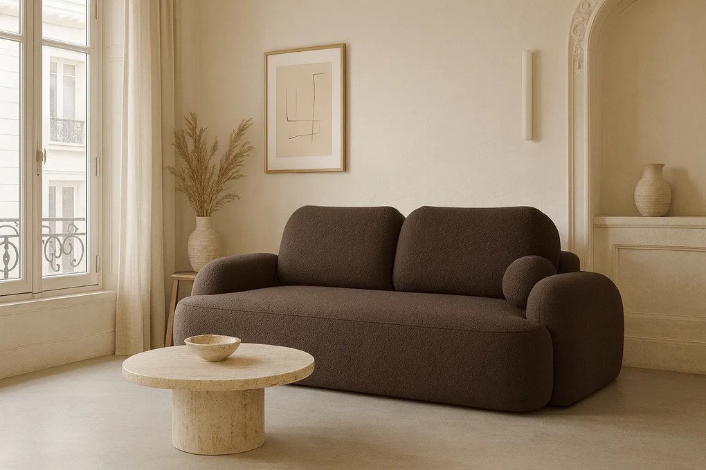 Brązowa sofa z pojemnikiem i funkcją spania E3-C46