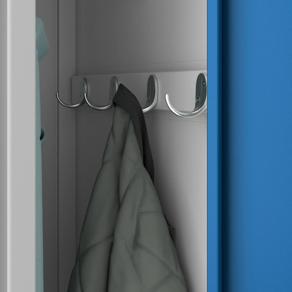 Szafka ubraniowa BHP szaro-niebieska: czterokomorowa KACPER, 800 x 1800 x 500 mm