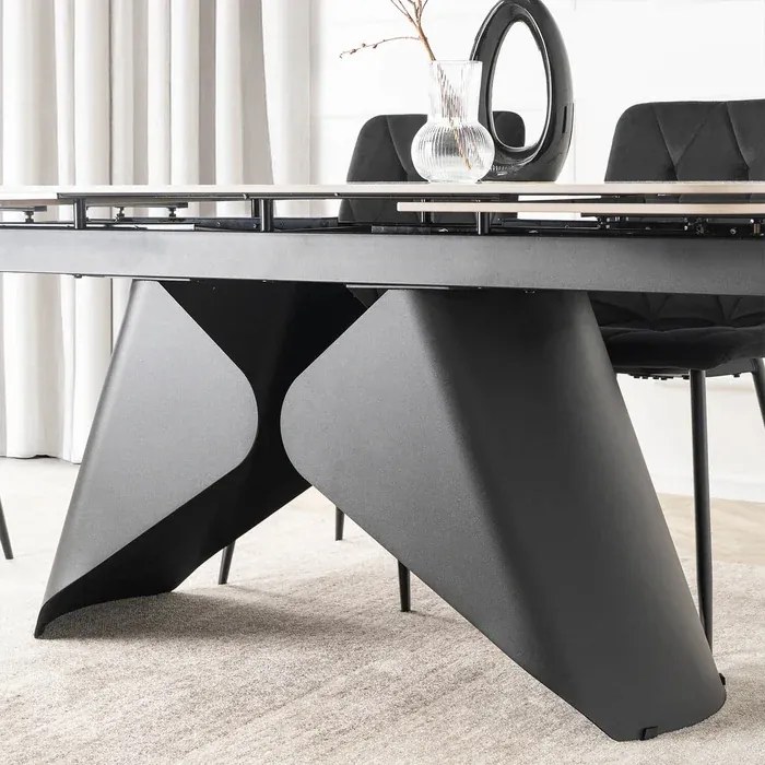 Stół Rozkładany Prostokątny VERONA 160-240 cm Ceramiczny Biały Marmur/Czarny Loft