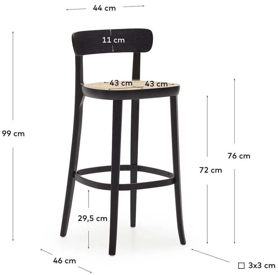 Czarny hoker w dekorze jesionu 99 cm Romane – Kave Home