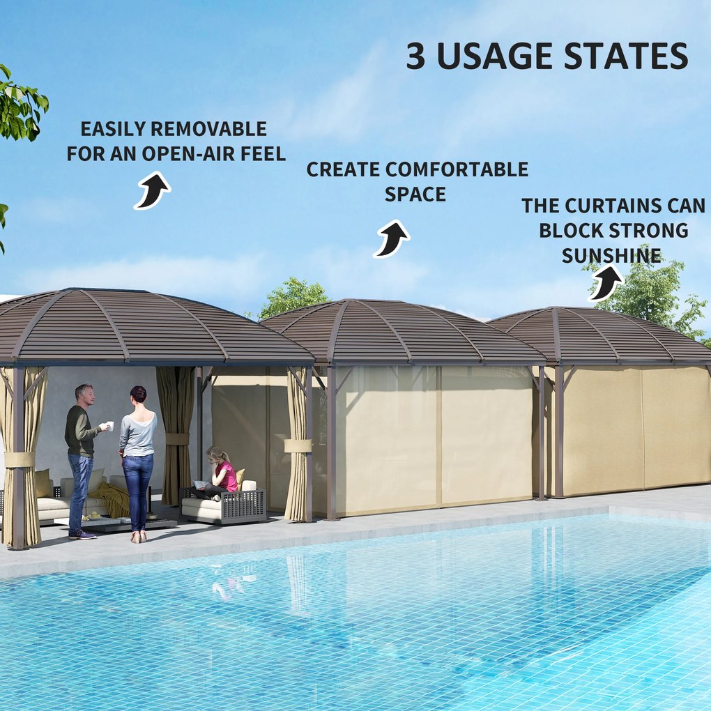 Outsunny Pawilon Ogrodowy, Namiot Imprezowy, Festynowy, 4 x Podwójne Ściany Boczne, Wodoodporny, 2 Haki na Latarnie, ok. 4 x 3 x 2,8 m, Brązowy
