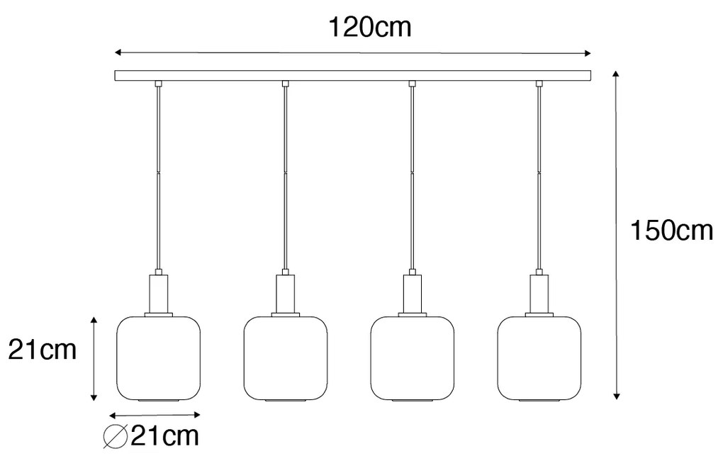 Designerska lampa wisząca czarna z mosiężnym i bursztynowym szkłem 4-punktowa - ZuzannaDesignerski Oswietlenie wewnetrzne