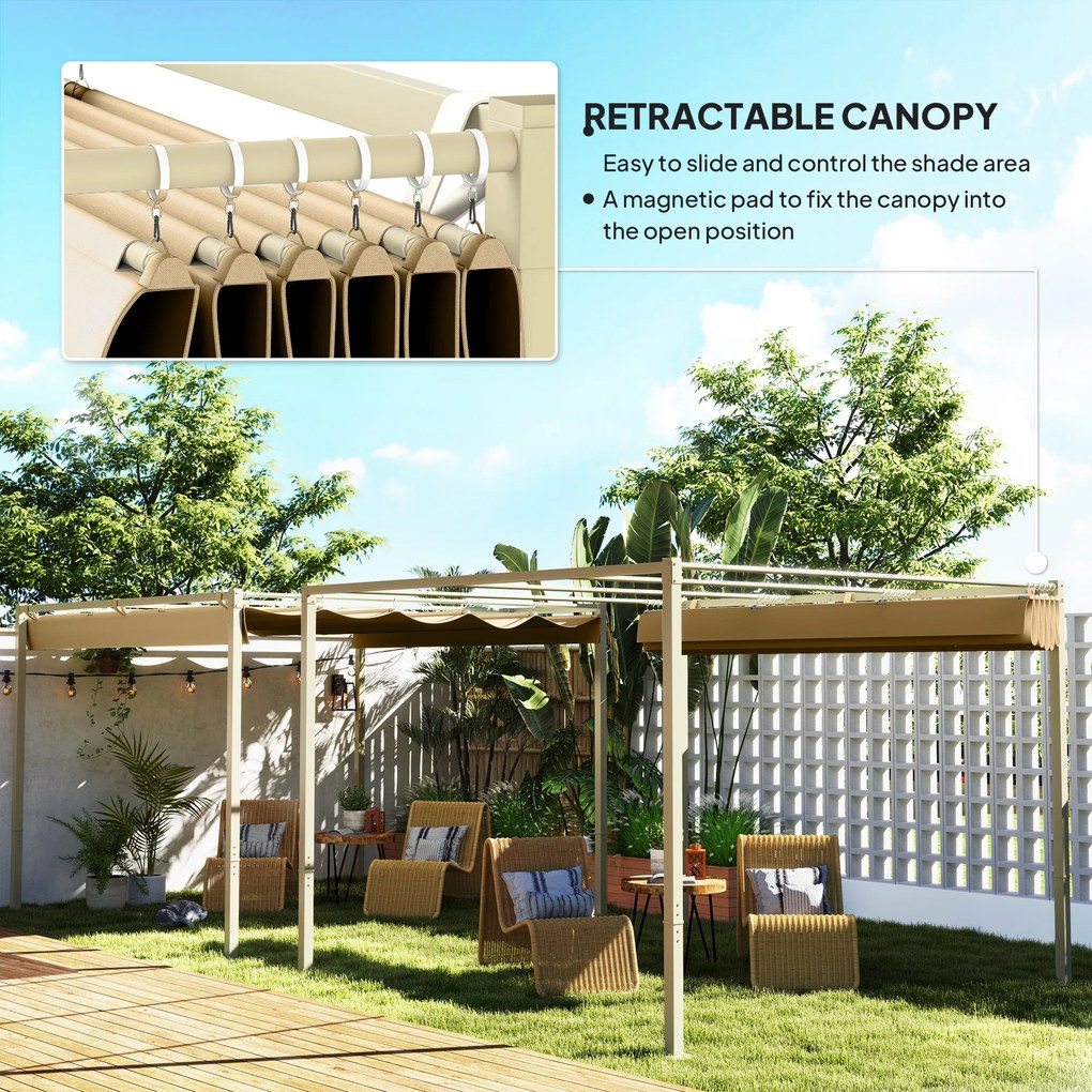 Outsunny Pergola ogrodowa 3 x 3 m z chowanym dachem, pawilon, daszek przeciwsłoneczny, UPF30+, Khaki | Aosom PL