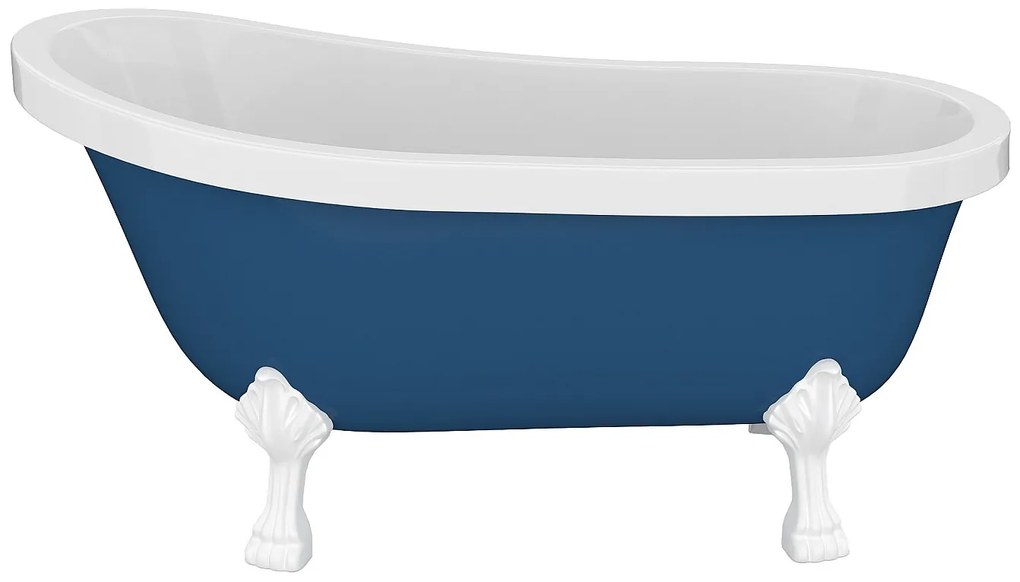Wanna wolnostojąca retro z białymi nogami w kształcie lwich łap - 200 l - 145 x 74 x 77 cm - Niebieski - NISOS