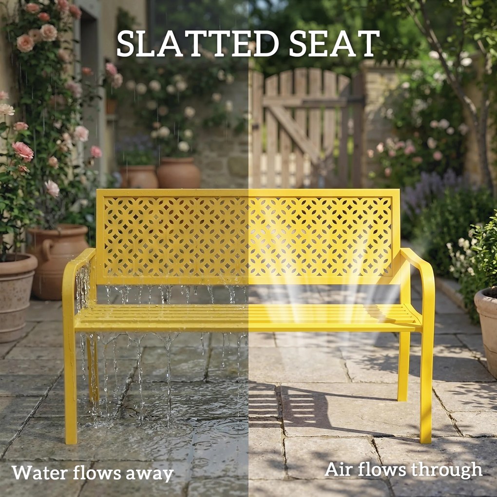 Outsunny Ławka ogrodowa 2-osobowa metalowa odporna na warunki atmosferyczne z odpornym na rdzę oparciem, geometryczna do 240 kg | Aosom PL