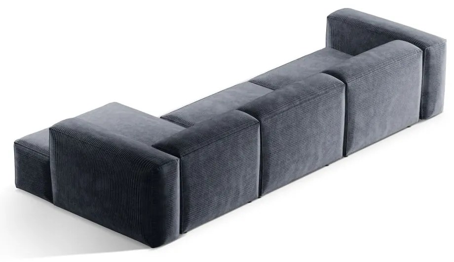 Szaroniebieski sztruksowy narożnik (prawostronny/z szezlongiem) Bergamo – Cosmopolitan Design