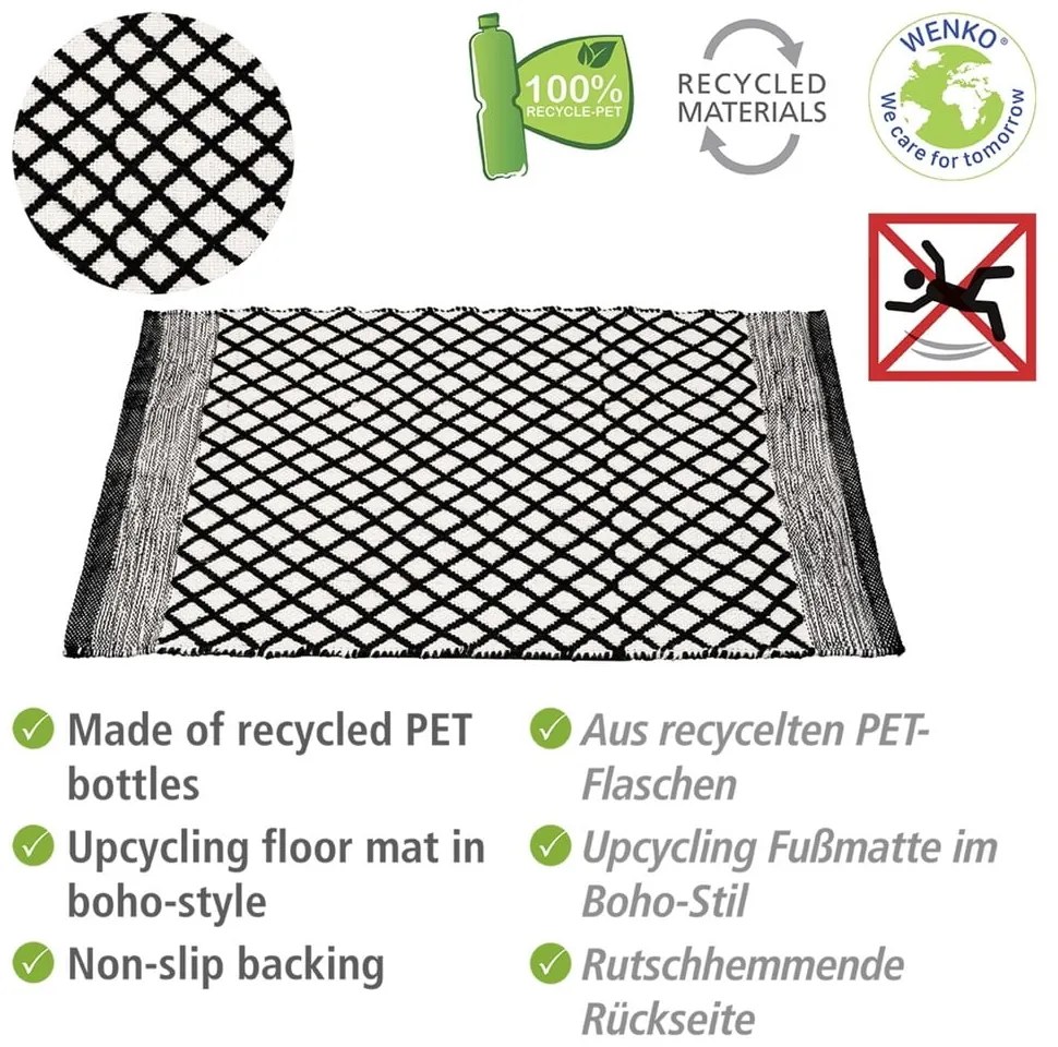 Czarno-biały dywanik łazienkowy z plastiku z recyklingu 50x80 cm Tara – Wenko