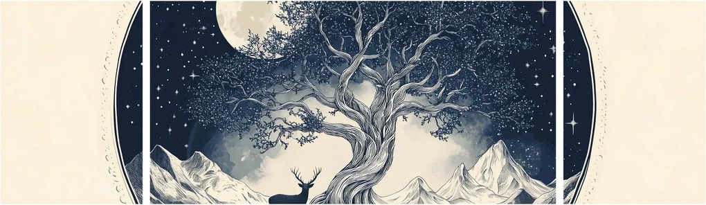 Obraz – Magiczne drzewo z jeleniem I. (170x50 cm)
