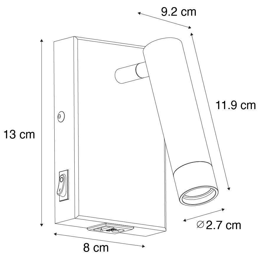 Nowoczesna lampa ścienna czarna z regulowanym USB - Croft