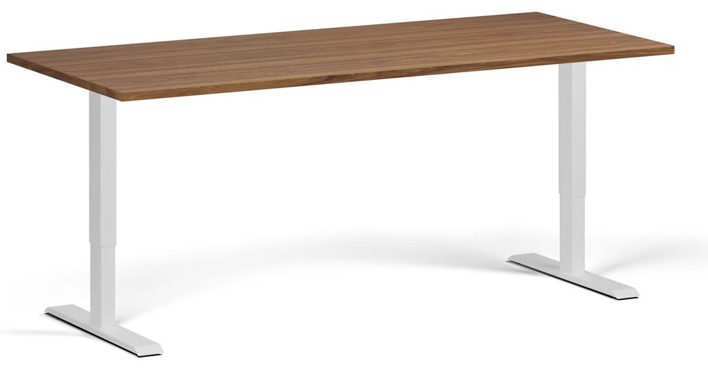 Biurko z regulacją wysokości, 180x80 cm, 1 silnik, biała podstawa, orzech