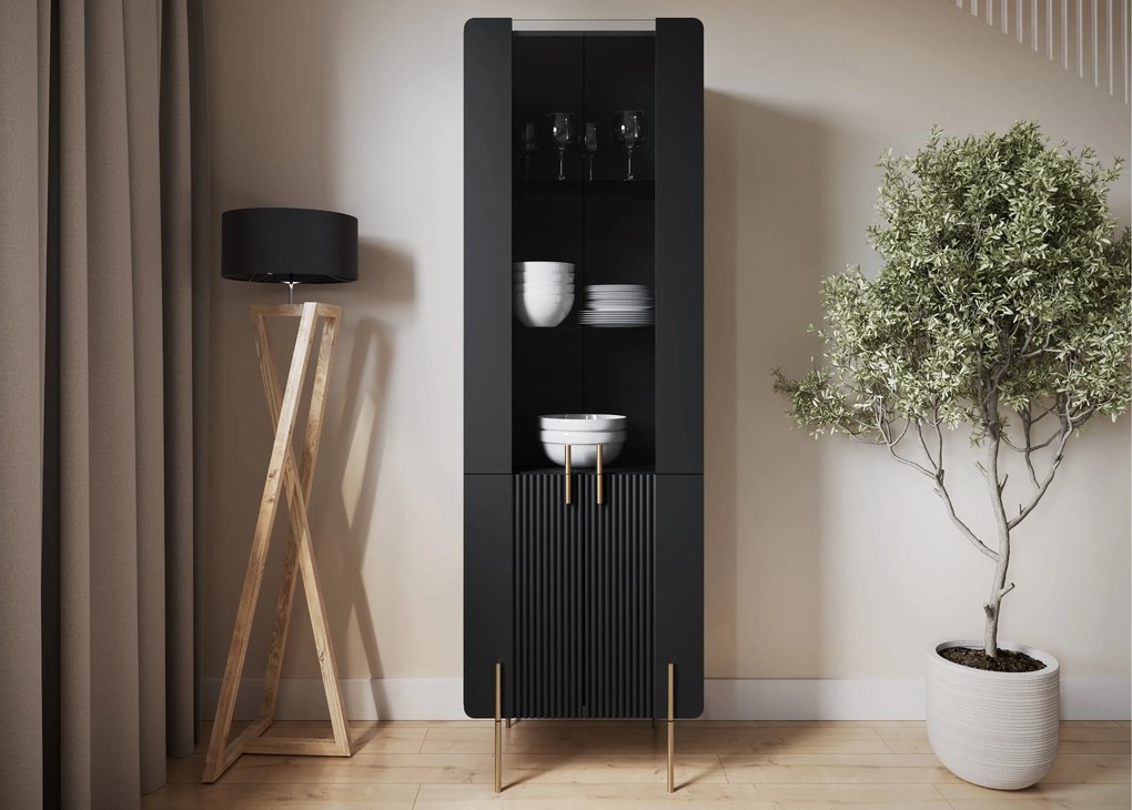 Witryna Malmi 60 cm - czarny mat / złote nóżki