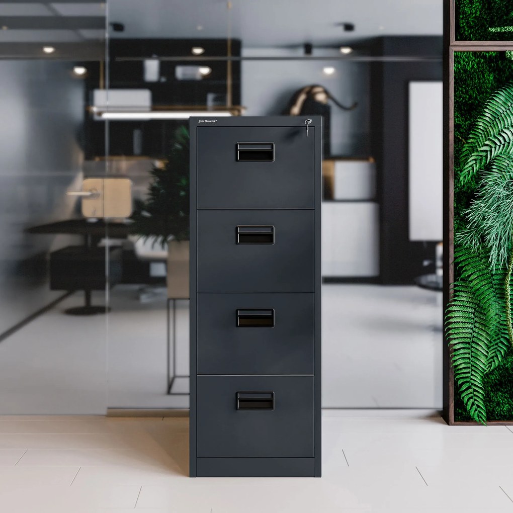 Metalowa szafa kartotekowa SARA V4, 460 x 1320 x 620 mm, antracytowa