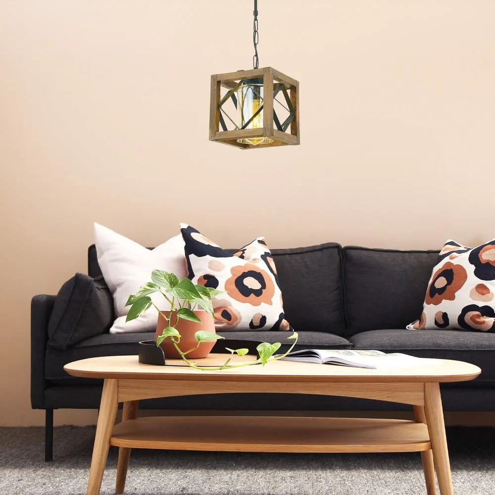 Brązowa lampa wisząca z drewnianym kloszem/z metalowym kloszem Zikzak Cam – Opviq lights