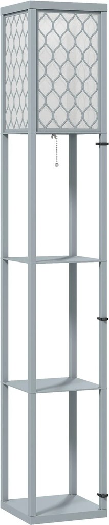 HOMCOM Lampa stojąca z półką, 3 półki, kompaktowe wymiary, MDF, Jasnoszary