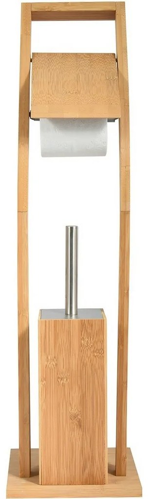 MSV Bambusowy stojak na papier toaletowy zeszczotką 16 x 29 x 70 cm