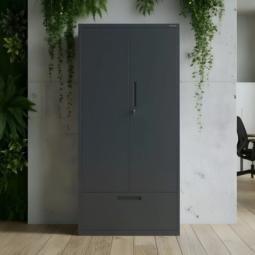 Szafa modułowa metalowa wielofunkcyjna z szufladą wysoką antracytowa MEGAN 1950 x 900 x 400 mm