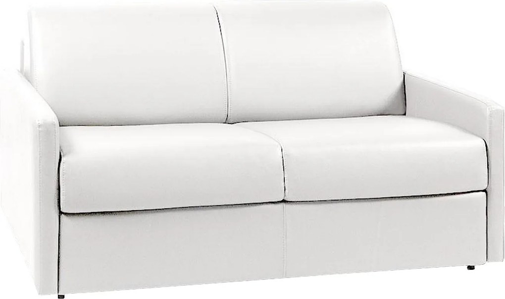 Kanapa 2-osobowa rozkładana typu express z białej ekoskóry z siedziskiem z pianki z pamięcią kształtu - Powierzchnia spania 120 cm - Materac 22 cm z pianki i z siedziskiem z pianki z pamięcią kształtu CALIFE