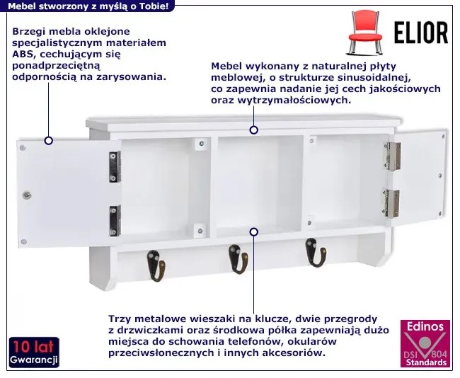 Biała Półka Ścienna Na Klucze Z Półką I Drzwiczkami S4-W45
