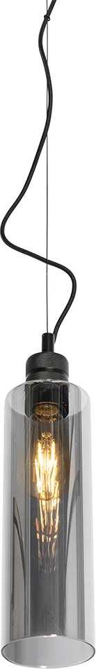 Nowoczesna lampa wisząca czarna z dymionym szkłem - Stavelot